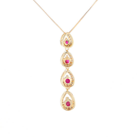 Ruby Drop Necklace with Pear Shaped Diamond Halos