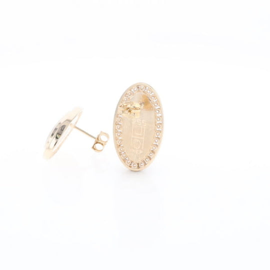 Gold Quartz Earrings Oval Inlaid Design .73ctw Round Diamonds Halo G2