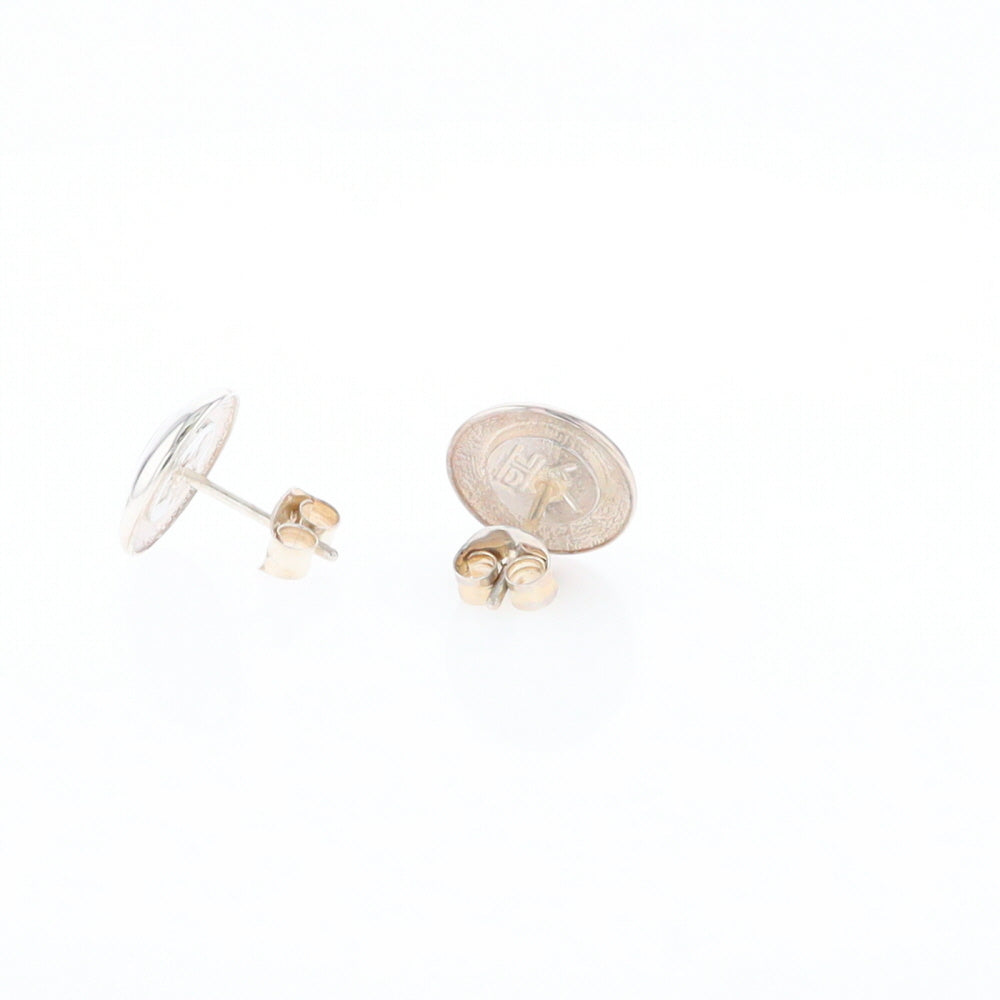 Sterling Silver Gold Quartz Inlaid Circle Stud Earrings - G3