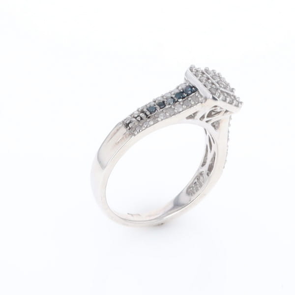 Blue & White Diamond Rectangle Cluster Ring