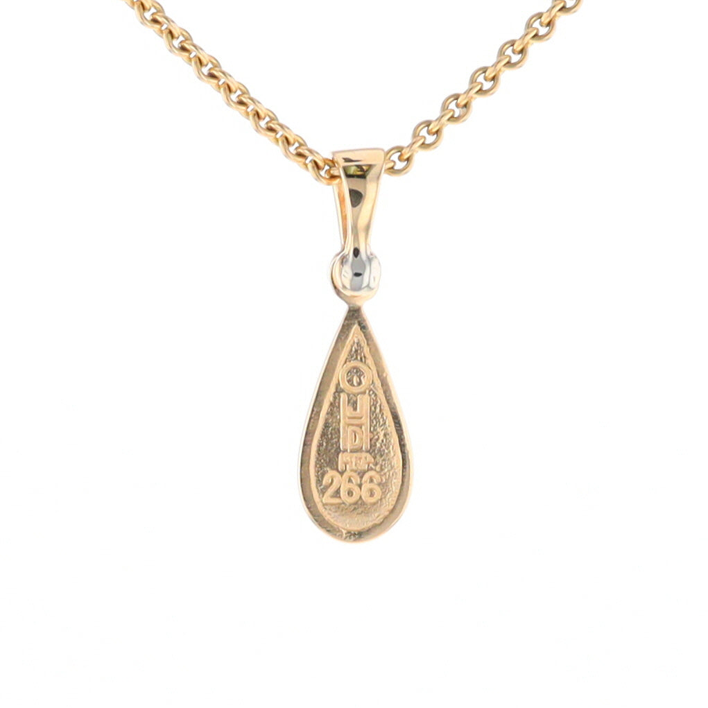 Gold Quartz Pendant Tear Drop Inlaid Design with .02ct Diamond