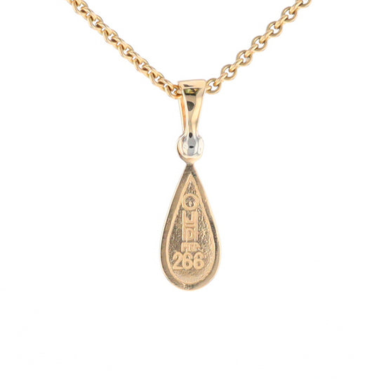 Gold Quartz Pendant Tear Drop Inlaid Design with .02ct Diamond