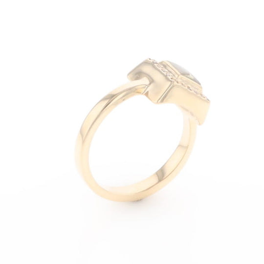 Gold Quartz Ring Square Inlaid Halo .14ctw Diamonds Design