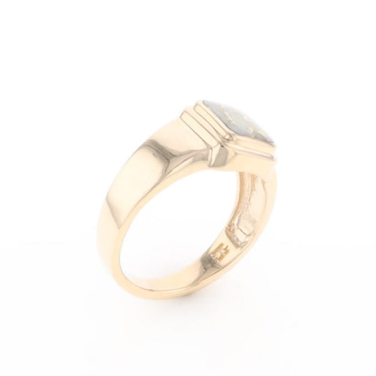 Gold Quartz Ring Square Inlaid Design