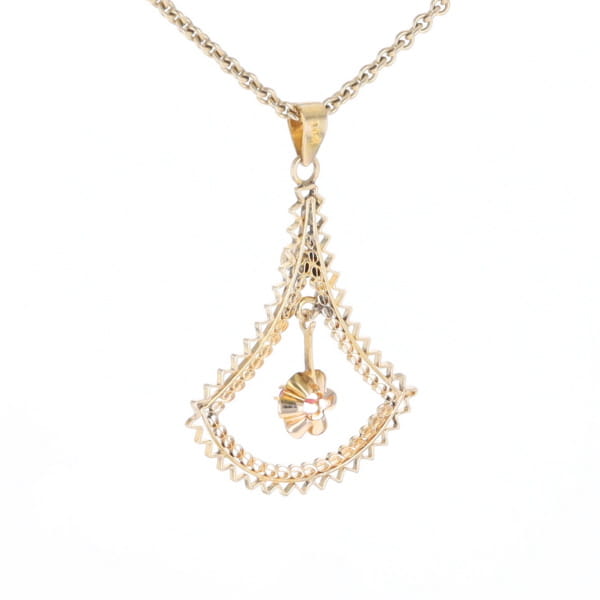 Vintage Buttercup Dangle Ruby Scrollwork Pendant