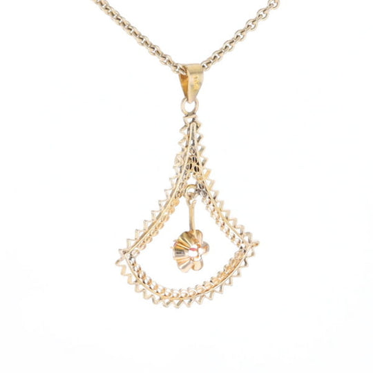 Vintage Buttercup Dangle Ruby Scrollwork Pendant