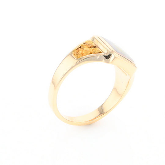 Gold Quartz Ring Square Inlaid Center Design with Natural Nugget Sides