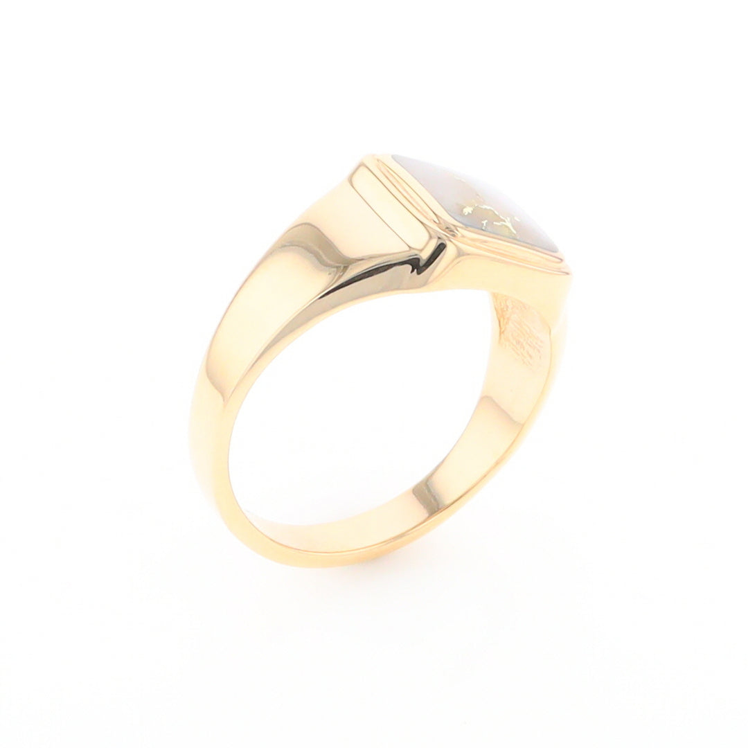 Gold Quartz Ring Square Inlaid Design