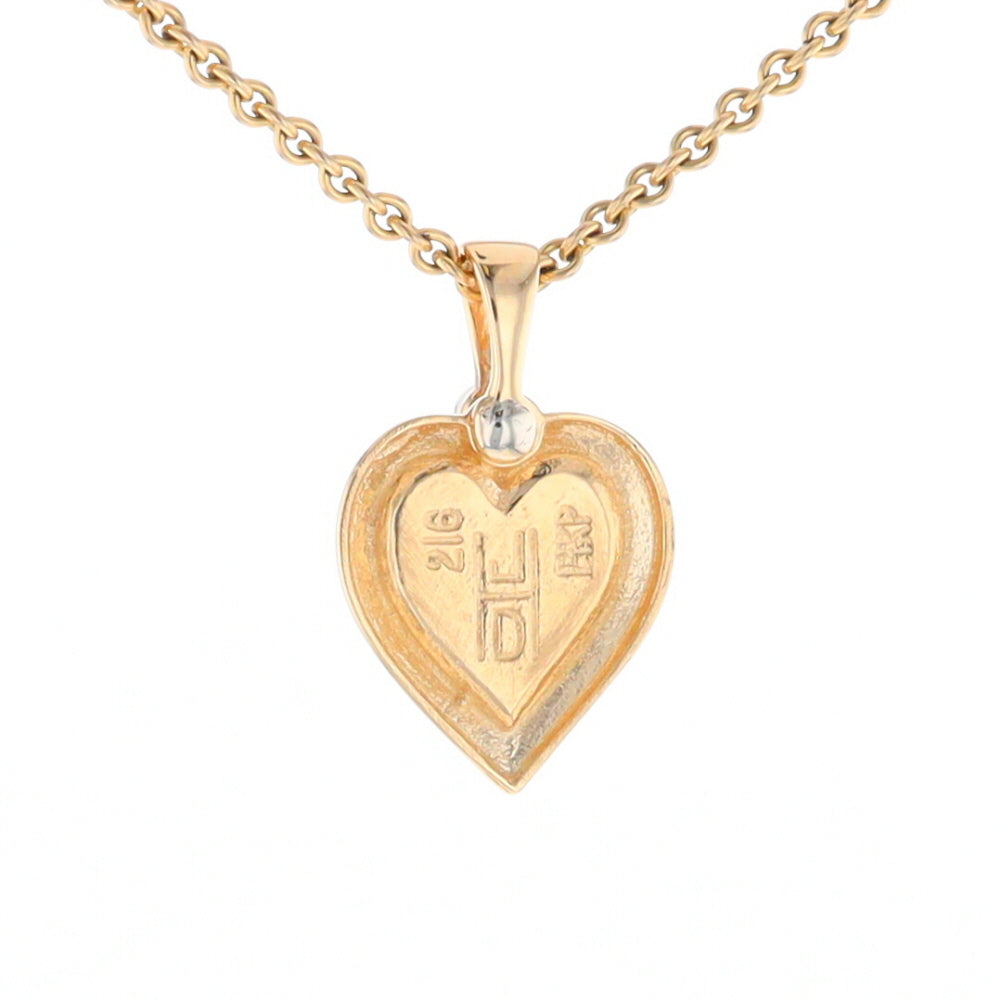 Gold Quartz Heart Shape Inlaid Pendant with .02ct Diamond