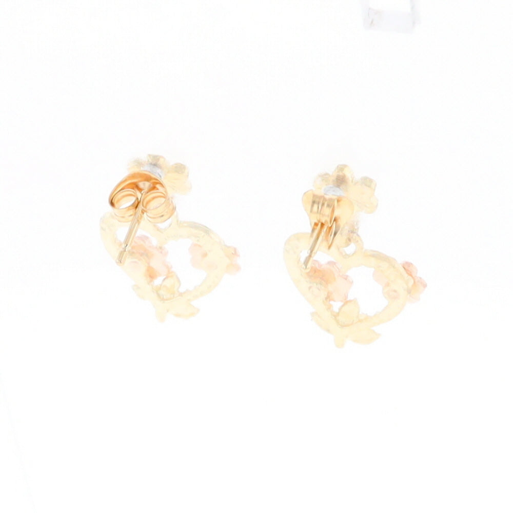 Black Hills Gold Heart & Flower Drop Earrings