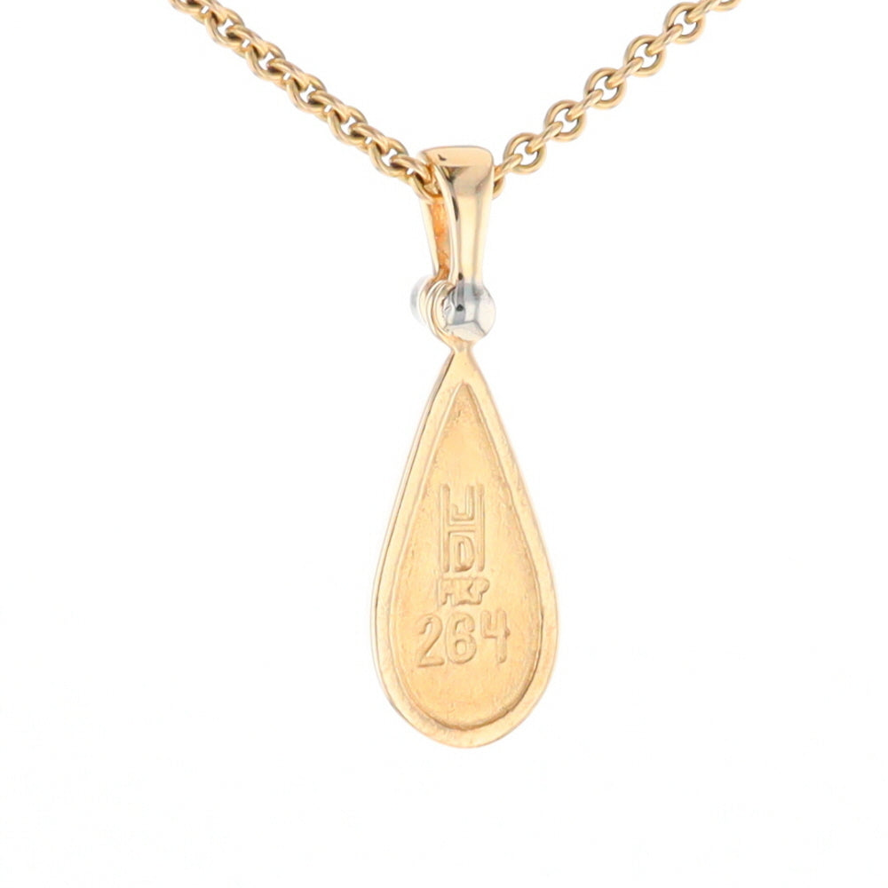 Gold Quartz Necklace Tear Drop Inlaid Pendant with .02ct Diamond