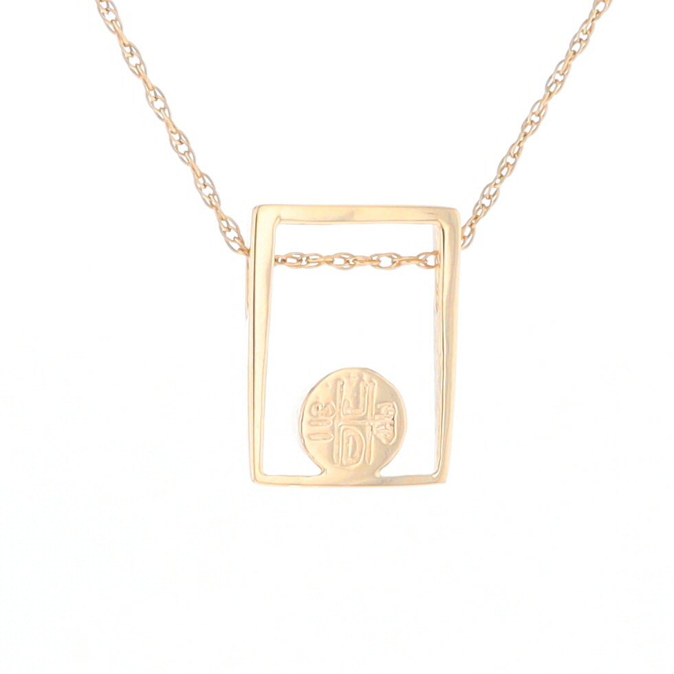 Gold Quartz Necklace Round Inlay Open Rectangle Design Pendant