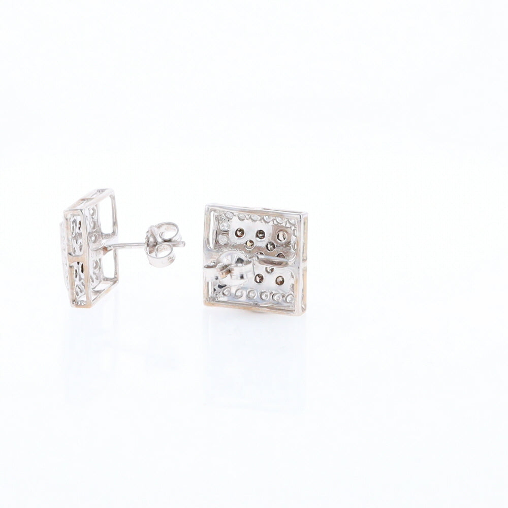 Square White & Chocolate Diamond Earrings