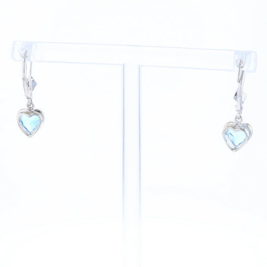 Blue Topaz Diamond Dangle Heart Earrings