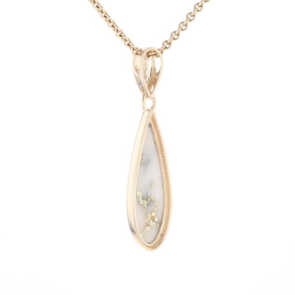 Gold Quartz Pendant Tear Drop Inlaid Design G1
