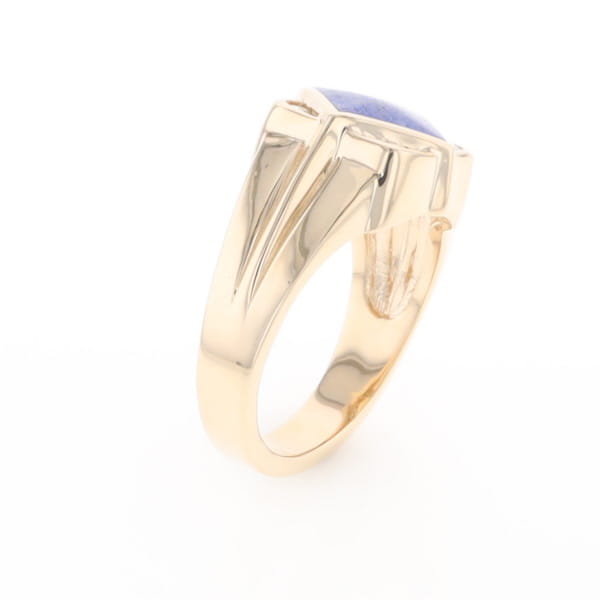 Natural Lapis ring diamond shape inlaid design with .16ctw round diamonds