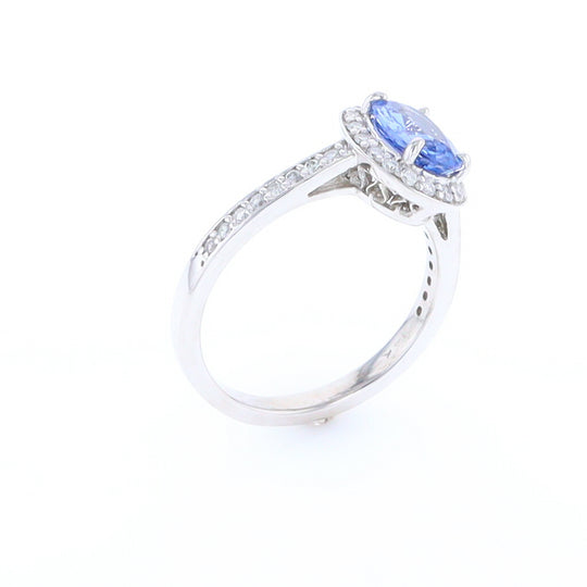 Oval Ceylon Sapphire with Diamond Halo Ring