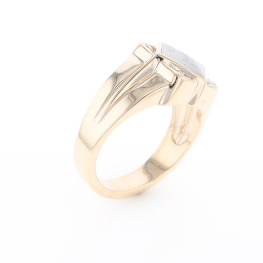 Natural Meteorite ring diamond shape inlaid design with .16ctw round diamonds