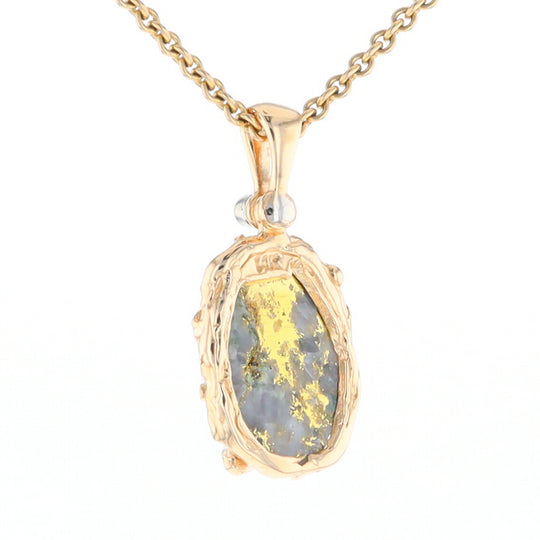 Serpentine & Gold Quartz Freeform Pendant