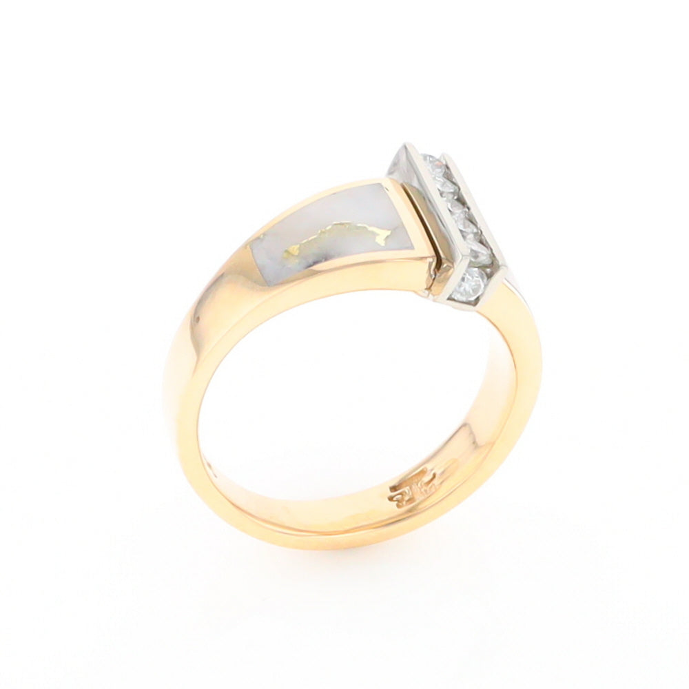 Gold Quartz Ring Double Sided Inlaid Design with .23ctw Diamonds