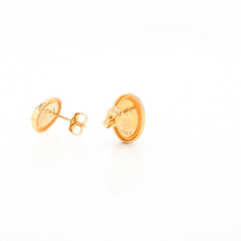Gold Quartz Earrings Oval Inlaid Design Studs G2