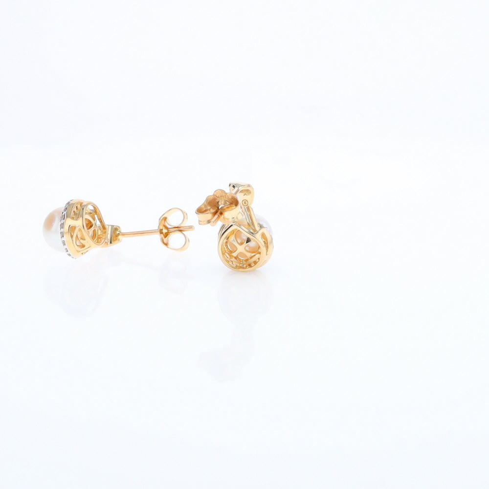 Pearl Drop Earrings with Diamond Halos