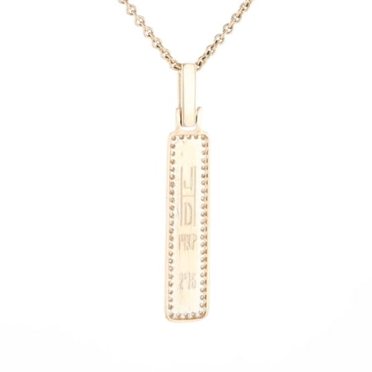 Gold Quartz Necklace, Rectangle Inlaid, .27ctw Diamond Halo Pendant