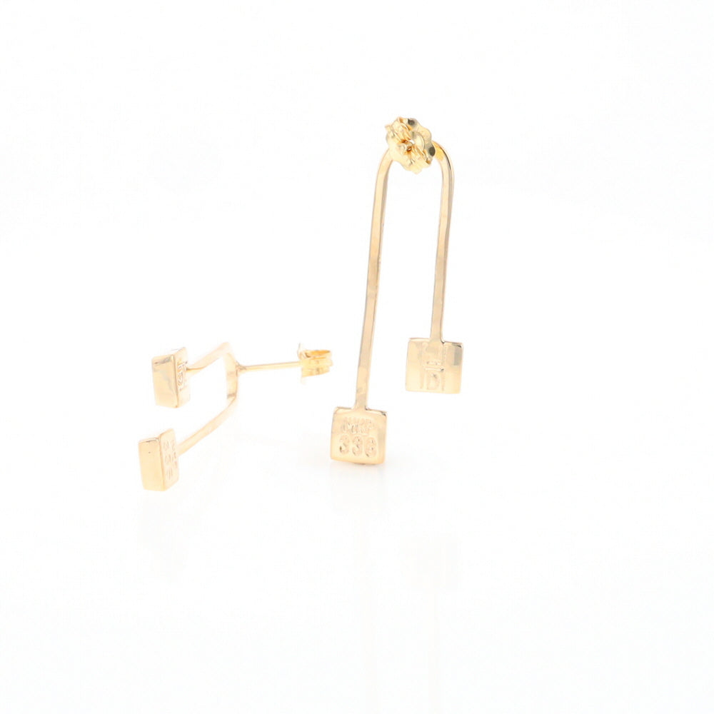 Gold Quartz Double Square Curved Bar Earrings - G2