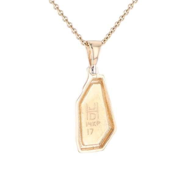 Gold Quartz Necklace .02ct Diamond Geometric Inlaid Design Pendant