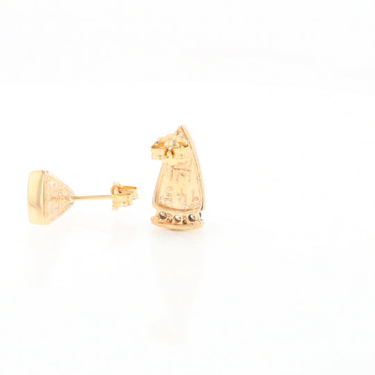 G1 Gold Quartz Earrings Triangle Shape Inlaid Design with .12ctw Diamonds