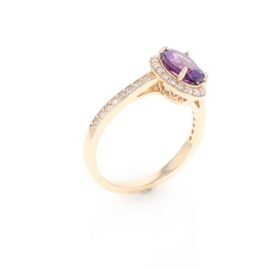 Oval Amethyst with Diamond Halo Ring