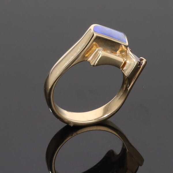 Opal Rings Geometric Inlaid with Amethyst and .08ctw Diamonds