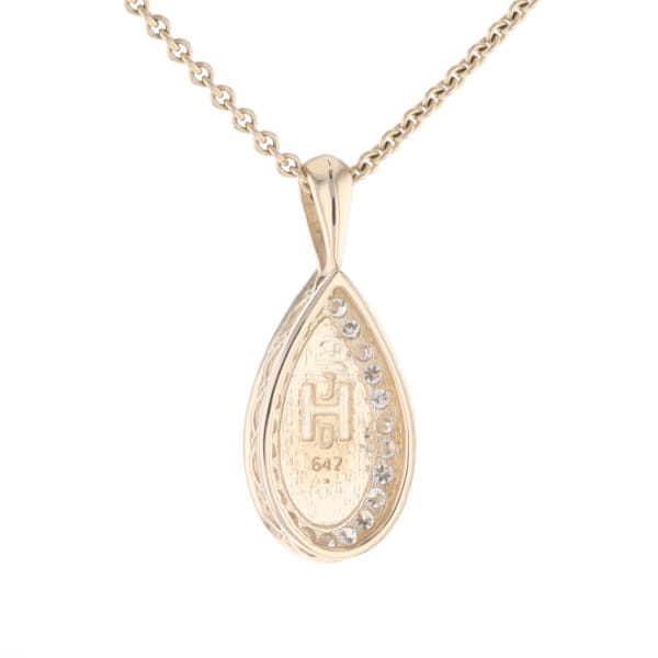 Gold Quartz Pendant Tear Drop Inlaid .42ctw Diamond Halo Design
