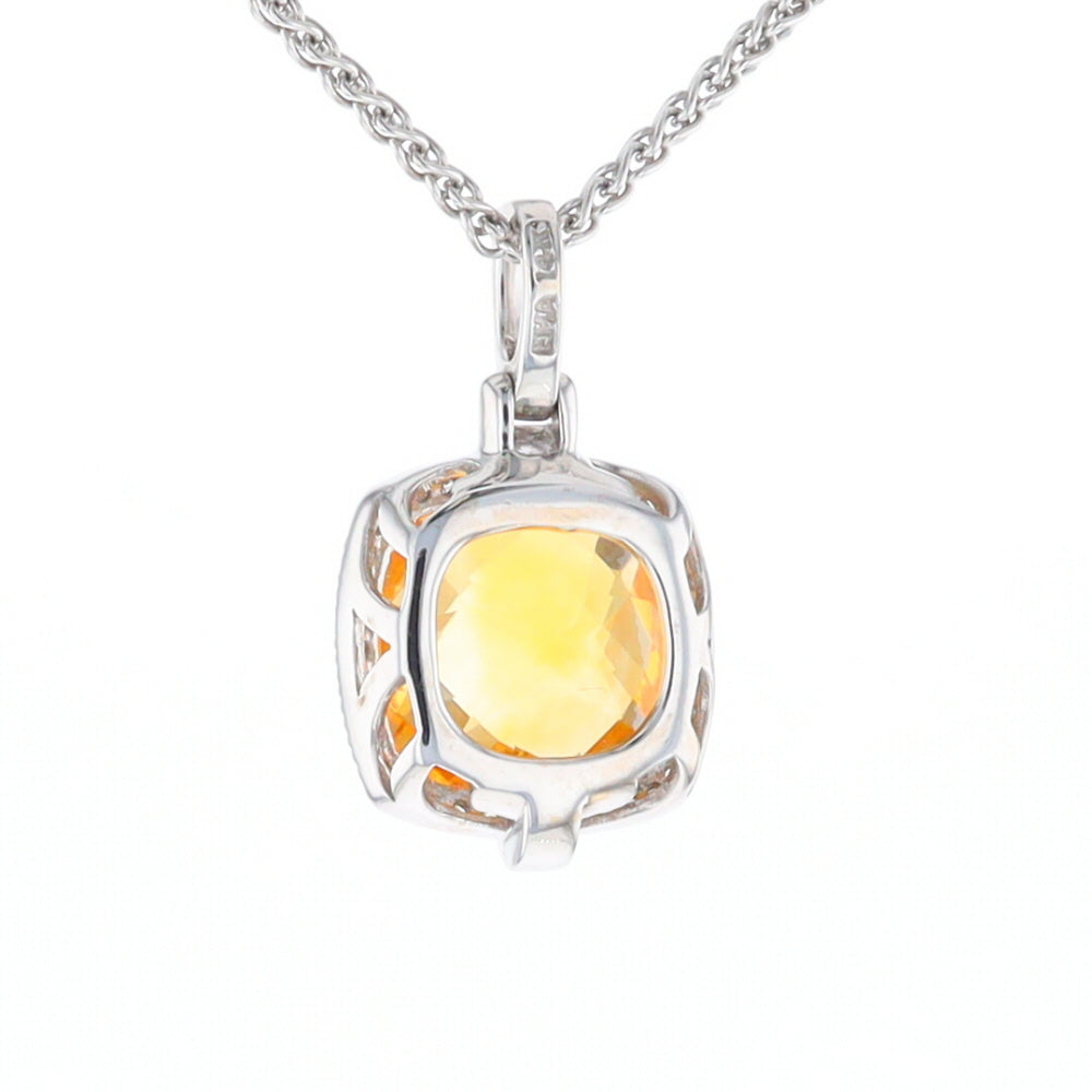 Checkered Citrine Diamond Halo Pendant