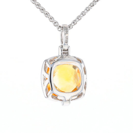 Checkered Citrine Diamond Halo Pendant