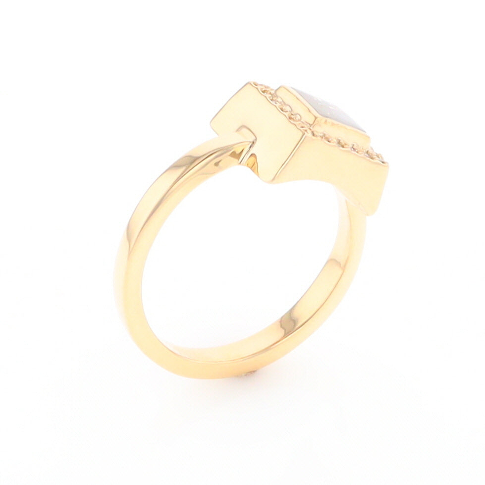 Gold Quartz Ring Square Inlaid Halo .14ctw Diamonds Design