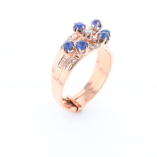 Vintage Sapphire and Diamond Stacked Trio Ring