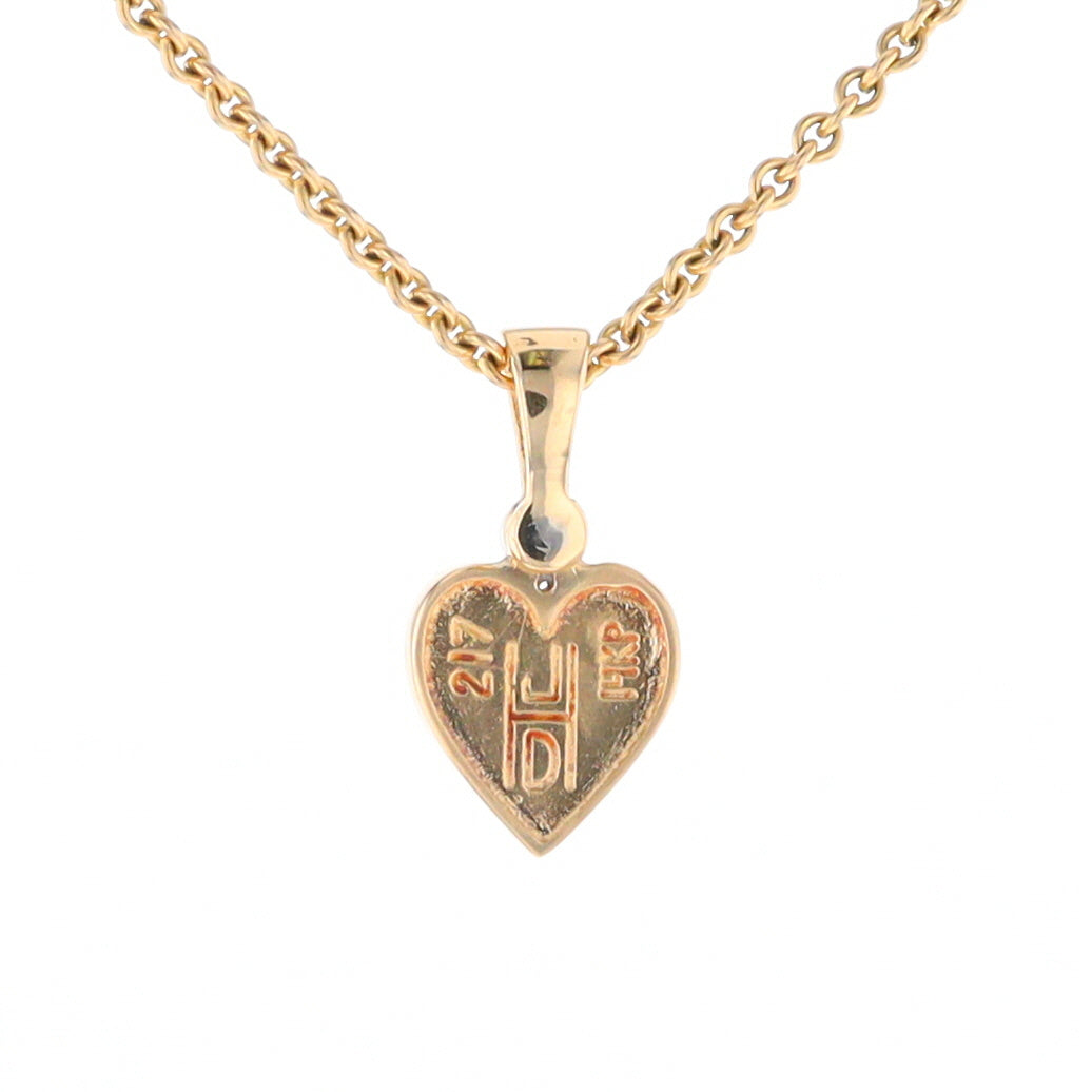 Gold Quartz Necklace Heart Inlaid Design Pendant with .02ct Diamond