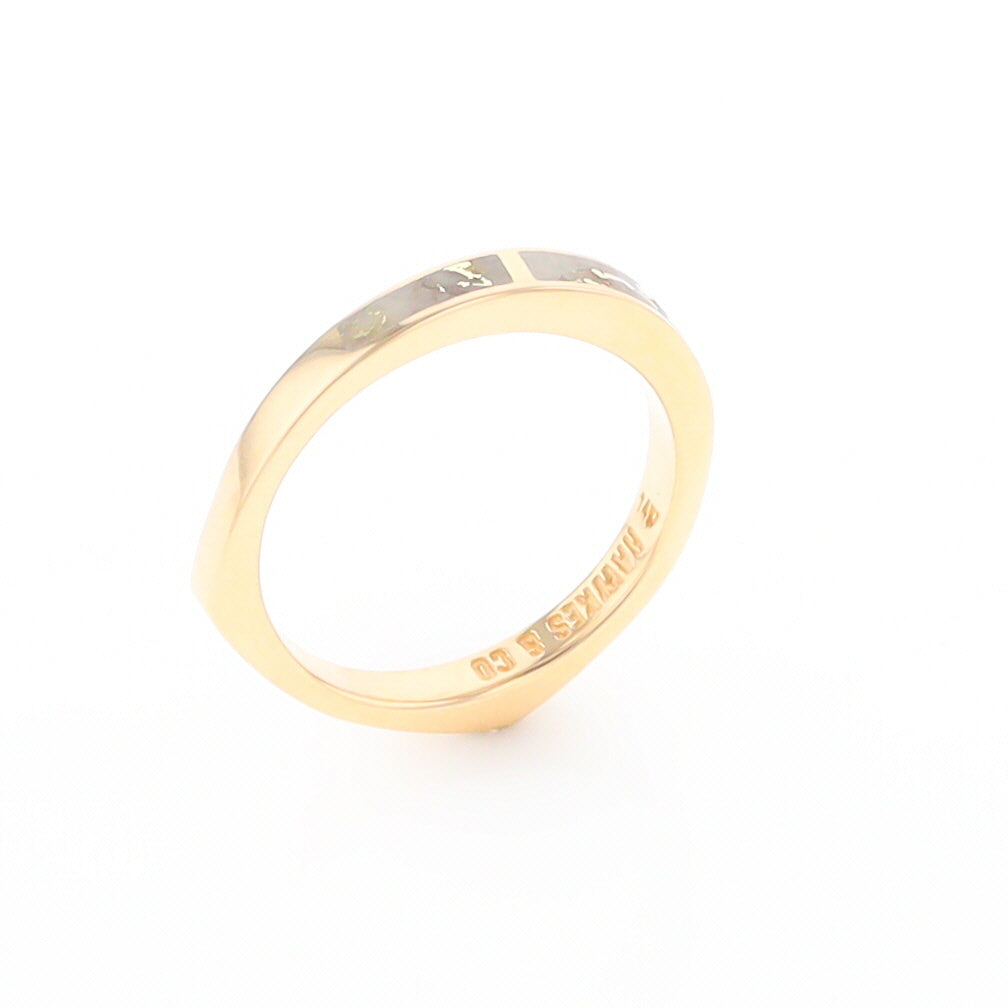 Gold Quartz Ring 3 Rectangle Section Inlaid Band