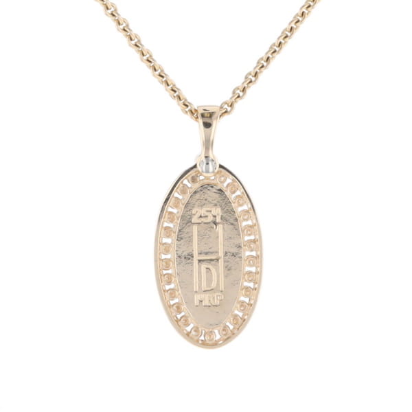 Gold Quartz Necklace .37ctw Halo Diamond Oval Inlaid Pendant