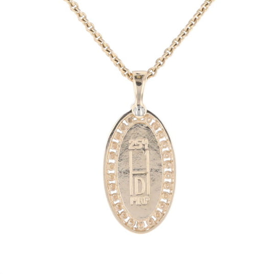 Gold Quartz Necklace .37ctw Halo Diamond Oval Inlaid Pendant