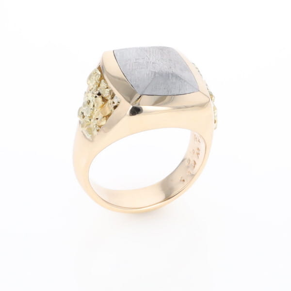 Meteorite Ring Double Side Natural Nuggets Rectangle Inlaid Center