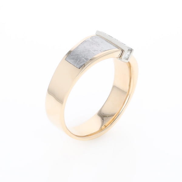 Meteorite Ring Double Sided Inlaid with .19ctw Round Diamonds
