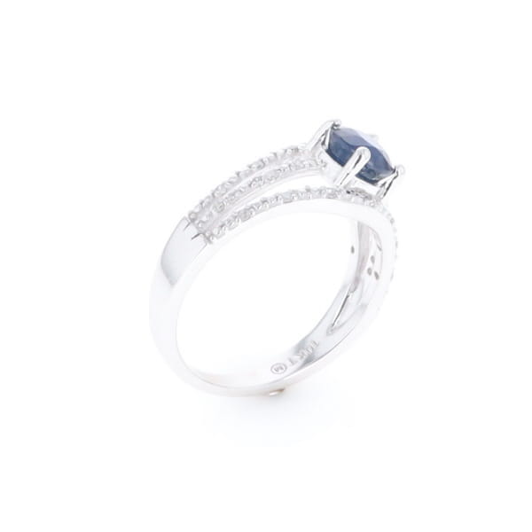 Blue Sapphire Triple Shank Ring With Accent Diamonds