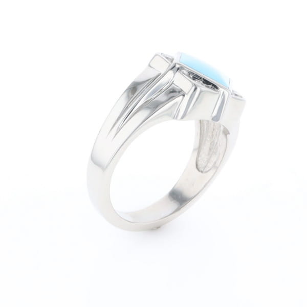 Natural Sleeping Beauty Turquoise ring diamond shape inlaid design with .16ctw round diamonds