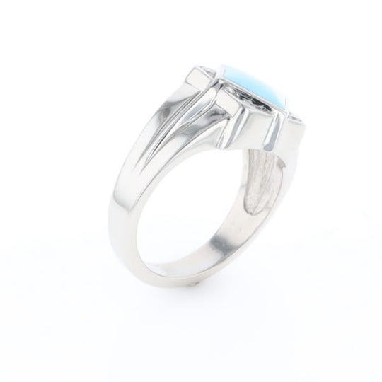 Natural Sleeping Beauty Turquoise ring diamond shape inlaid design with .16ctw round diamonds