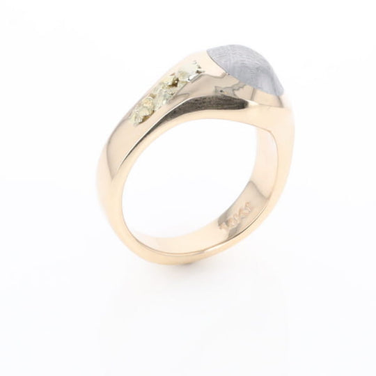 Oval Meteorite Inlaid Ring with Natural Gold Nuggets