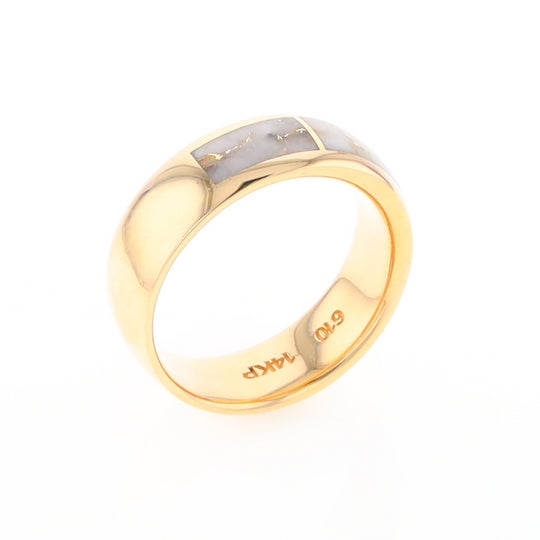 Gold Quartz Ring 3 Section Rectangle Inlaid Design Band