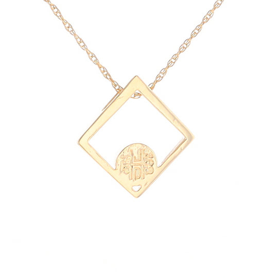 Open Square Gold Quartz Round Inlaid Pendant