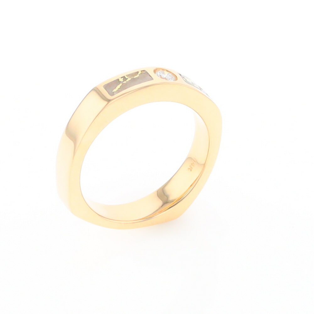Gold Quartz Ring Double Sided Inlaid Design with .10ct Round Diamond G2